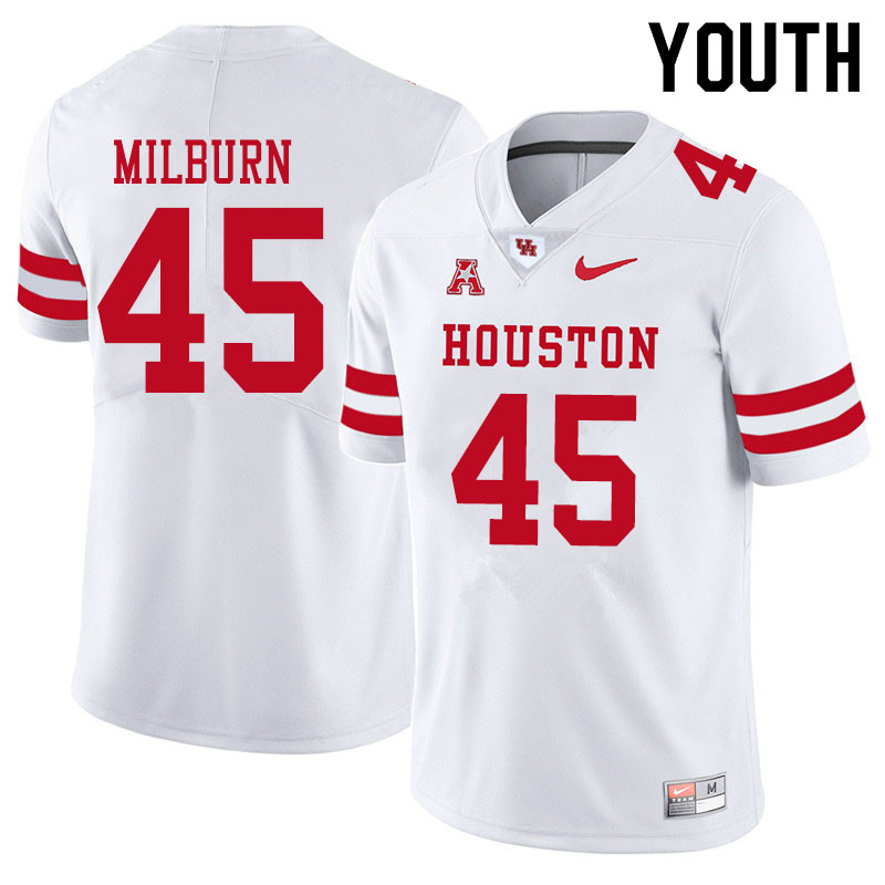 Youth #45 Jordan Milburn Houston Cougars College Football Jerseys Sale-White - Click Image to Close